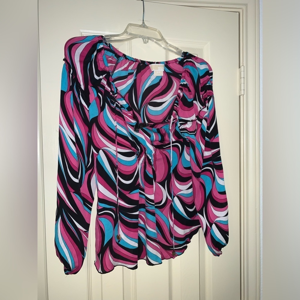 MICHAEL MICHAEL KORS SWIRL PRINT BLOUSE PINK BLACK BLUE WHITE SMALL